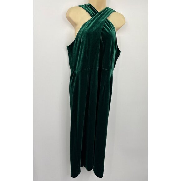 Michael Kors Stretch Velvet Sleeveless Twist Neck Midi Dress Green XL NEW - Picture 3 of 6